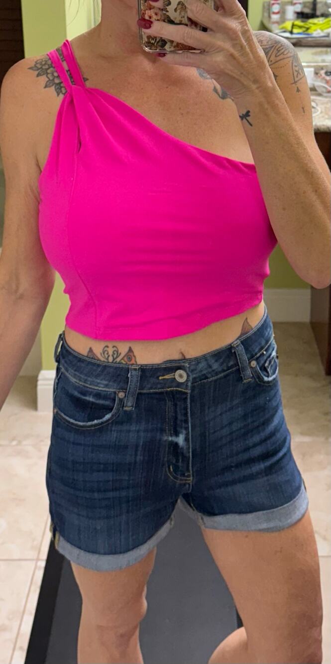 Susana Monaco hot pink fuchsia crop top one shoulder NWT large shirt